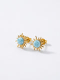 Larimar Sunburst Stud Earrings – 14K Gold Plated 925 Sterling Silver