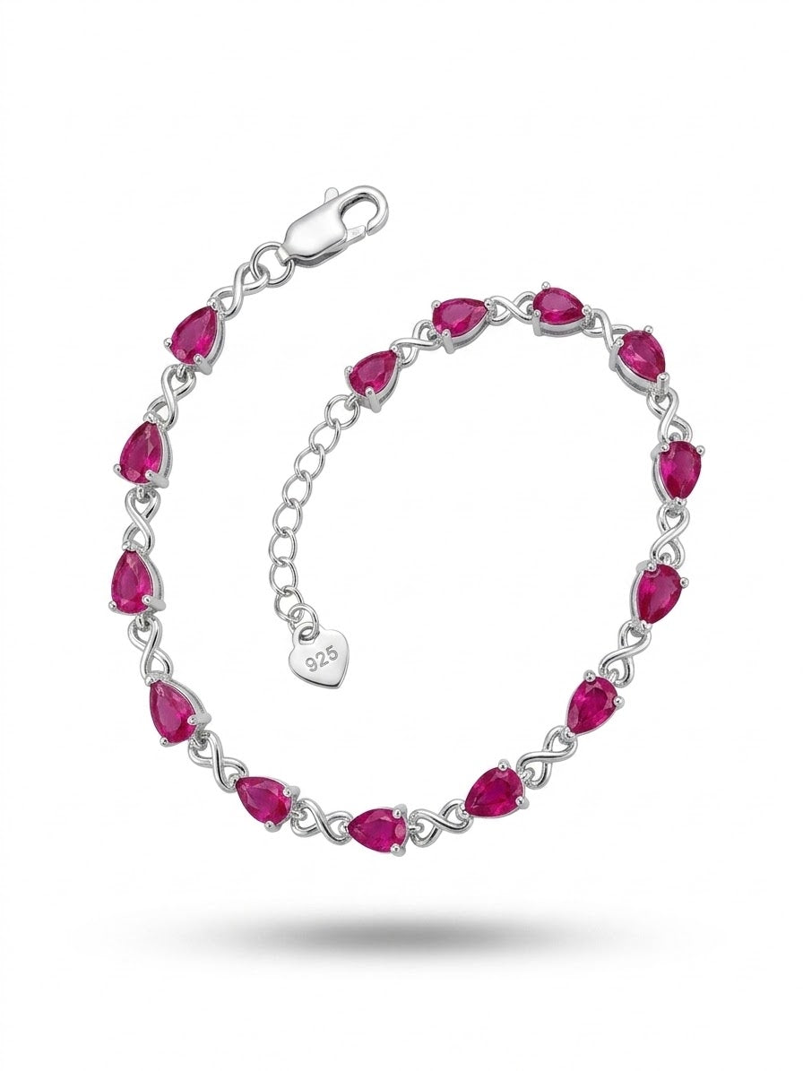 Natural Ruby Pear-Shape Bracelet – .925 Sterling Silver